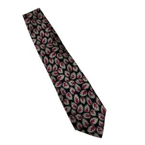 Giorgio Armani Maroon and Black Silk Tie with Leaf Pattern